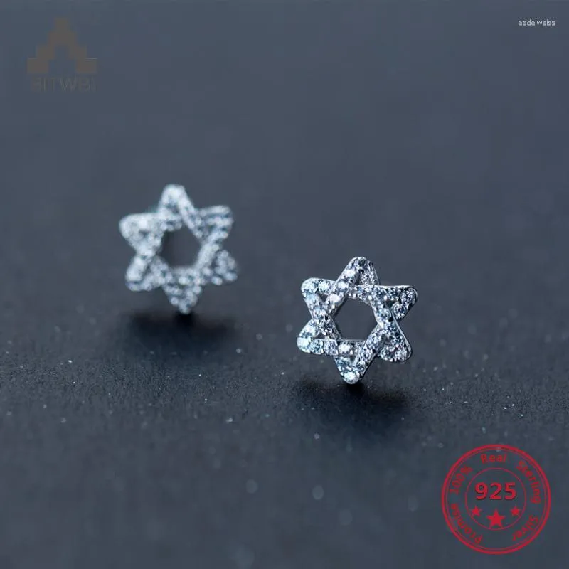 Studörhängen Korea Style 925 Sterling Silver Simple Fashion Chic Hexagram Diamond Earring smycken för kvinnor