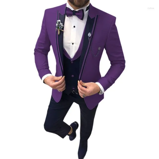 Costumes pour hommes 2023 Perple Slim Fit un bouton rouge marié Tuxedos garçons d'honneur hommes mariage 3 pièces bal marié (veste pantalon gilet)