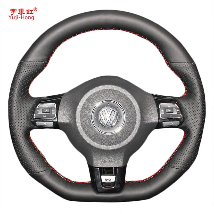 Yuji-hong capa para volante de carro, capa para vw golf 6 gti mk6 vw polo gti scirocco r passat cc r-line 2010 couro artificial 3294