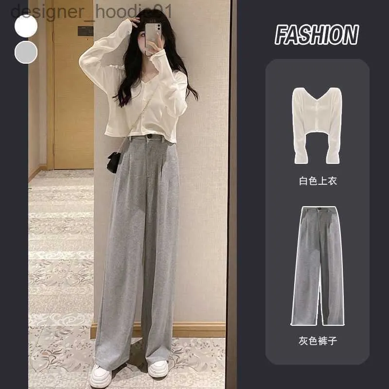 Men's Jeans Cotton Spring And Autumn Suit Women's Fashion 2023 New Student Foreign Style Small Man Wide Leg Pants Leisure Temperament Two-piece Set L230916