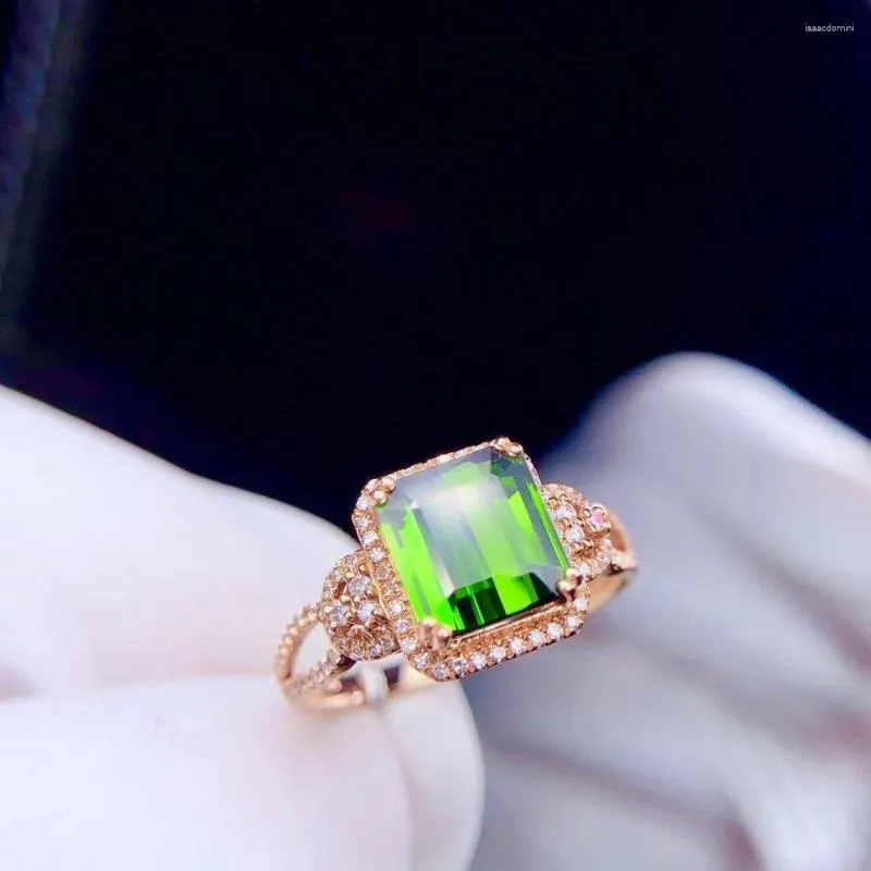 Cluster Rings H1101 Tourmaline Ring Fine Jewelry Solid 18K Gold Nature Green Gemstones 2.85ct Diamonds For Women Present