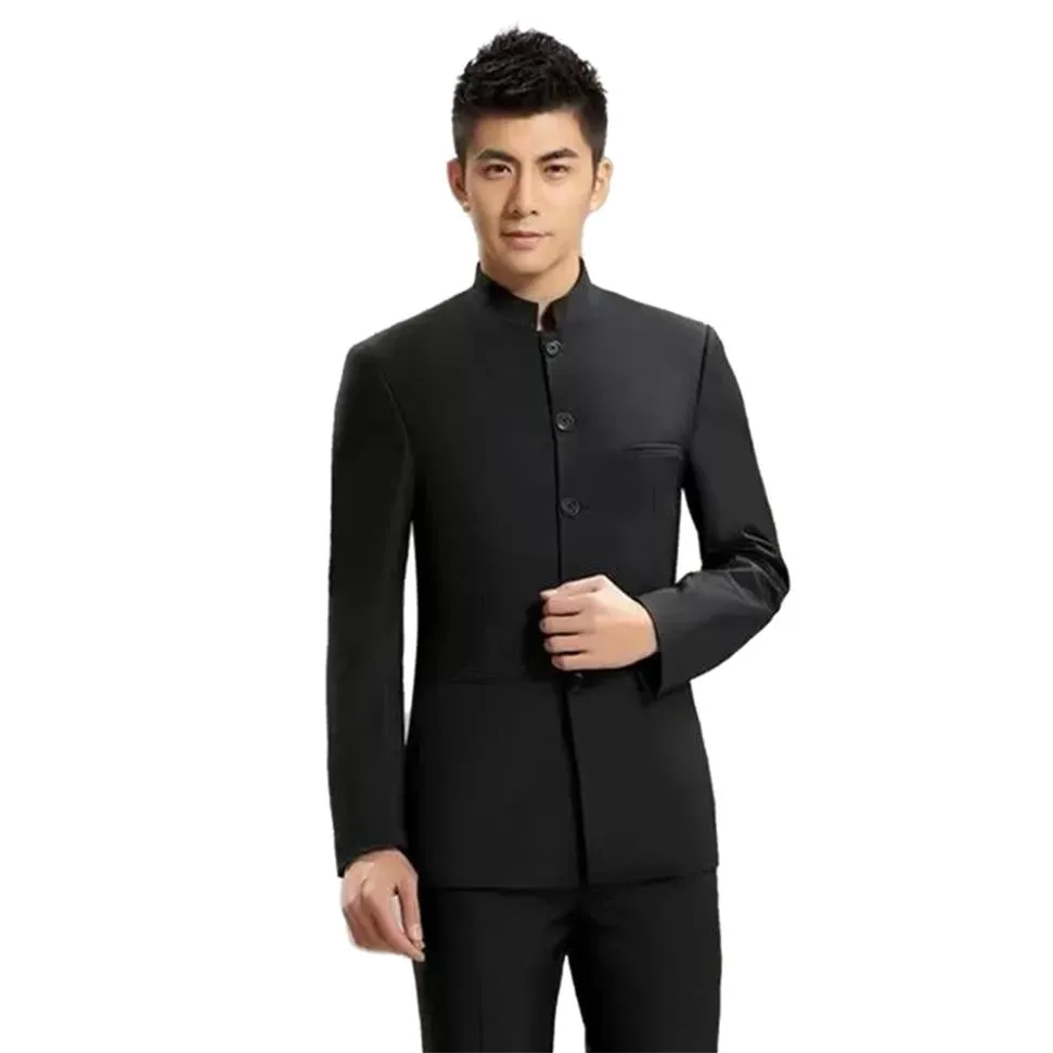 Costumes de mariage pour hommes de smoking formel noir 2 pièces mode col haut garniture ajustement garçons d'honneur revers mandarin costumes pour hommes pour mariage272n