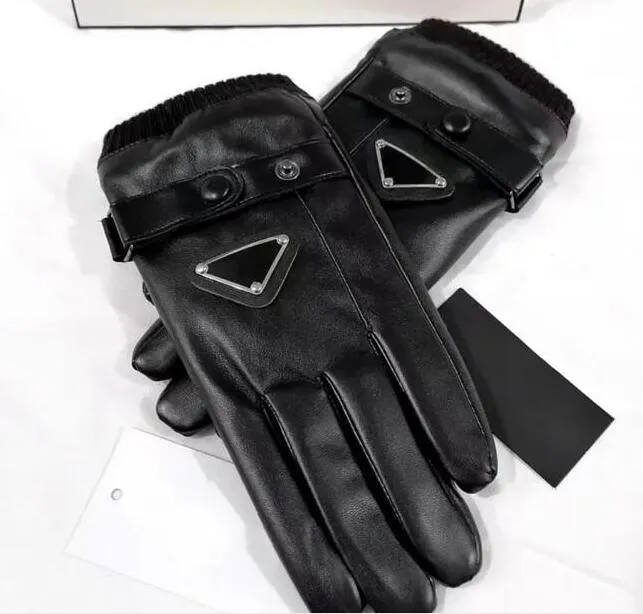 PU Leather Gloves Fur Inside Brand Mittens Five Fingers Half Fingers Black With Tag Wholesale