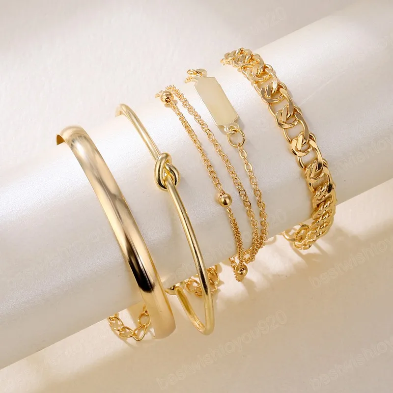 4 pièces ensemble Simple chaîne bracelets Bracelet pour femmes créatif plaqué or manchette Bracelet bracelets bijoux Pulseras Mujer