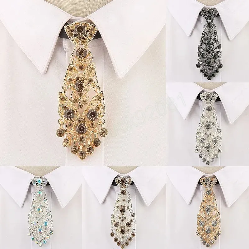 Fashion Crystal Neckties for Women Men Trendy Party Metal Short Rhinestone Choker Tie Wedding Fashion Accessories