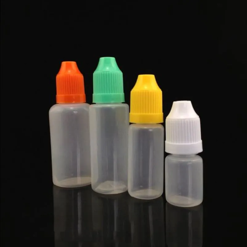 500 Stück E-Flüssigkeits-Tropfflaschen, 3 ml, 5 ml, 10 ml, 15 ml, 20 ml, 30 ml, 50 ml, Kunststoffflaschen mit kindersicherem Verschluss und dünnen Spitzen, leerer Behälter für Ruko