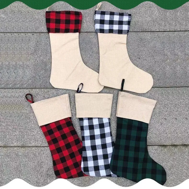 30*40 cm Imitation Linen Plaid Christmas Stocking Presentväskor Xmas Strumpa stor storlek Juldekorativa presentpåsar Juldekorationer Q571