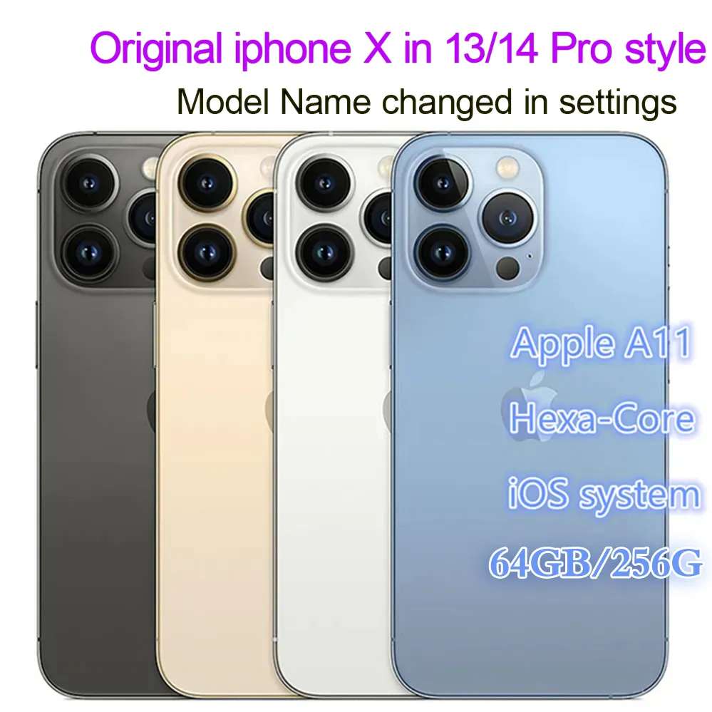 改装されたオリジナルのロック解除されていないOLEDスクリーンiPhone X iPhone 13 Pro/14 Pro携帯電話スタイルApple iPhone 14 Pro RAM 3GB ROM 64GB/256GB携帯電話