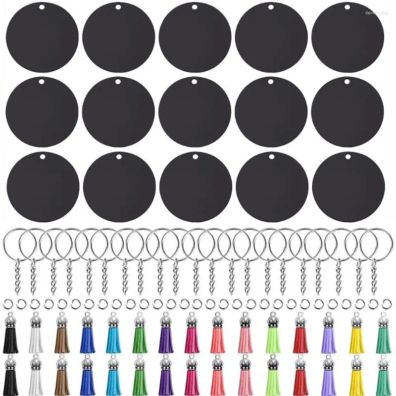 Sleutelhangers 120 STKS Zwart Acryl Sleutelhanger Blanks Ronde Cirkel Schijf Kerst Ornamenten Voor Vinyl Kit Inclusief DIY Crafting