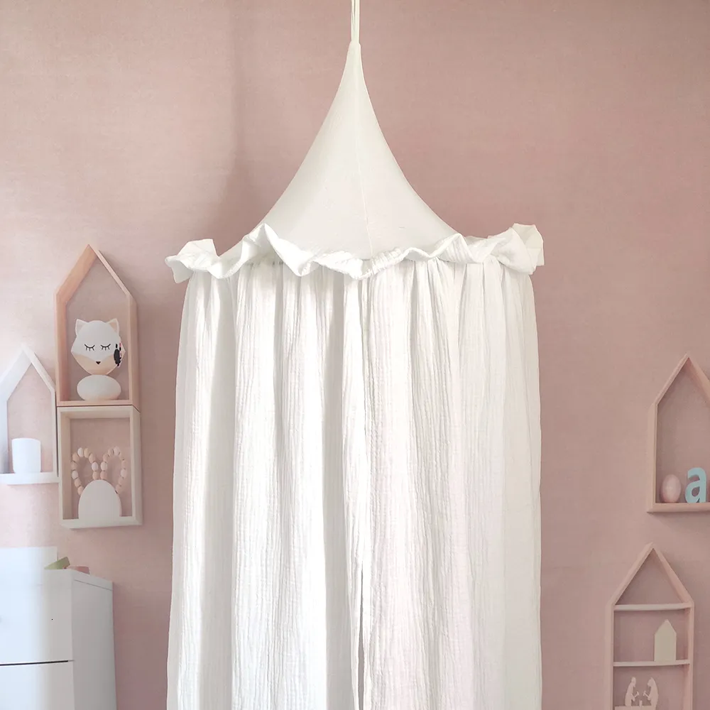 Crib Netting 100 Premium Muslin Cotton Hanging Canopy with Frills Bed Baldachin for Kids Room 230915