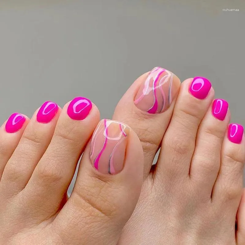Falska naglar rosröd linje tånagel lapp avtagbar nagel som bär förbättring färdig