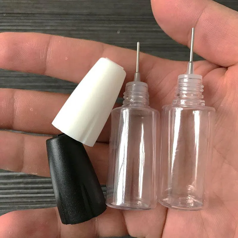 Novas garrafas plásticas do conta-gotas de 10ml com pontas de metal garrafa vazia da agulha e-líquido recipiente plástico do animal de estimação para o suco do vapor e cnkoe
