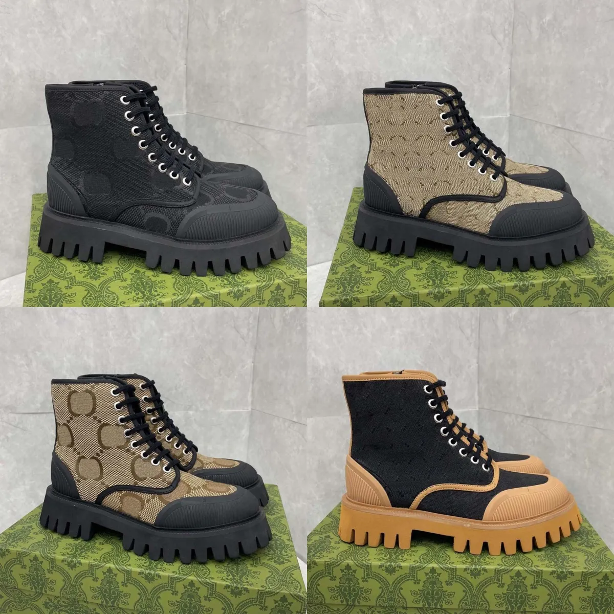 Herfst en winter Nieuwe dameslaarzen met ronde kop, oude bloem, dikke hak, hoge hak, bedrukte veters, dikke hoge hak, kanten leren enkellaarsjes Martin Boots, 35-40