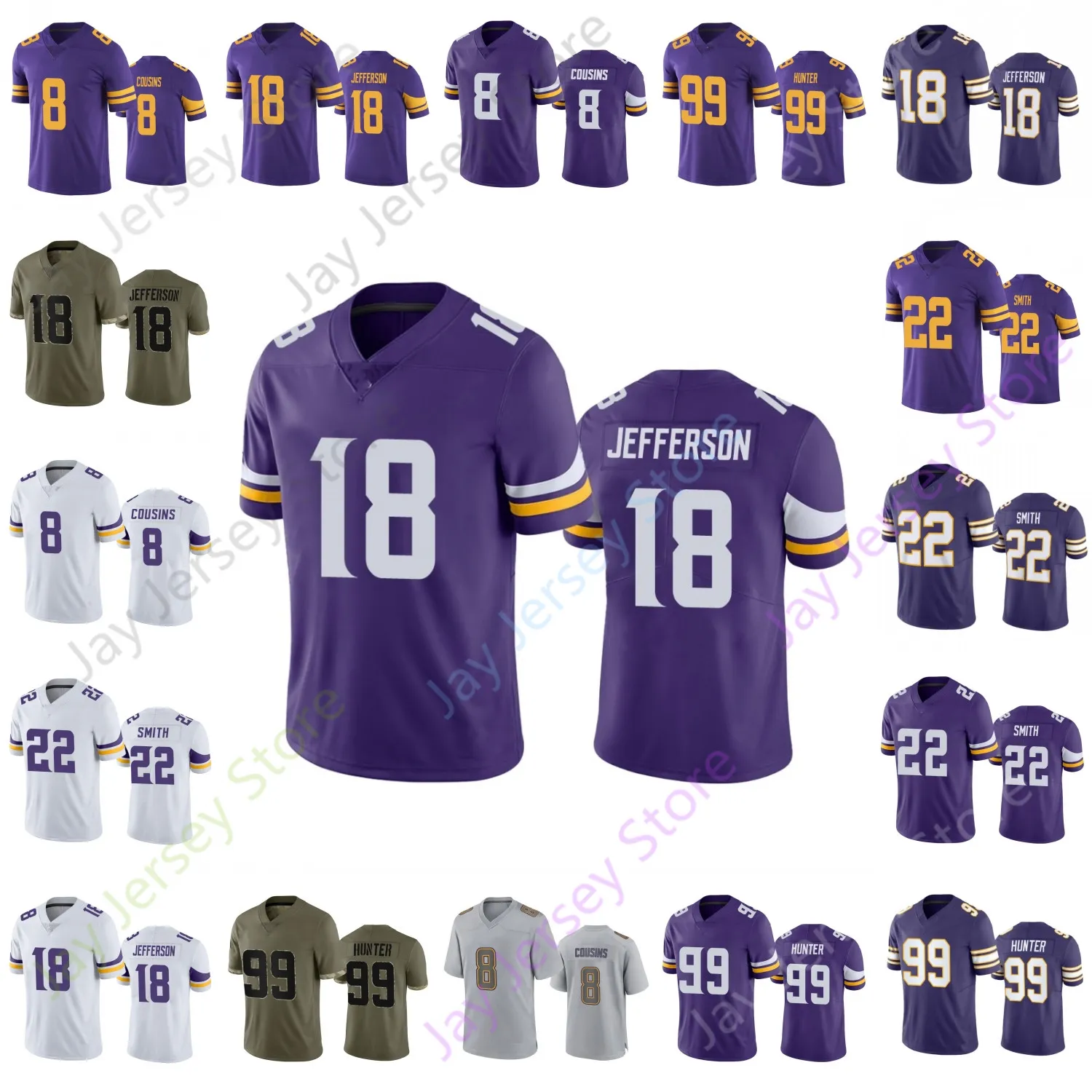 Aangepaste voetbalshirt Alexander Mattison Justin Jefferson Kirk Neven Danielle Hunter Addison Hockenson Smith Evans Chandler Osborn Bynum Favre Dames Jeugd 4XL