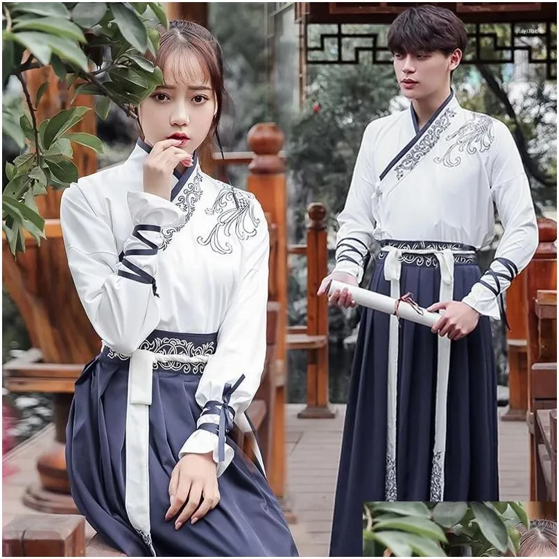 Bühnenkleidung Uni Chinesischer Volkstanz Kostüm Elegante Hanfu für Frauen Herren Klassische traditionelle alte Kleidung Dwy13301 Drop Lieferung Ap Dhmbt