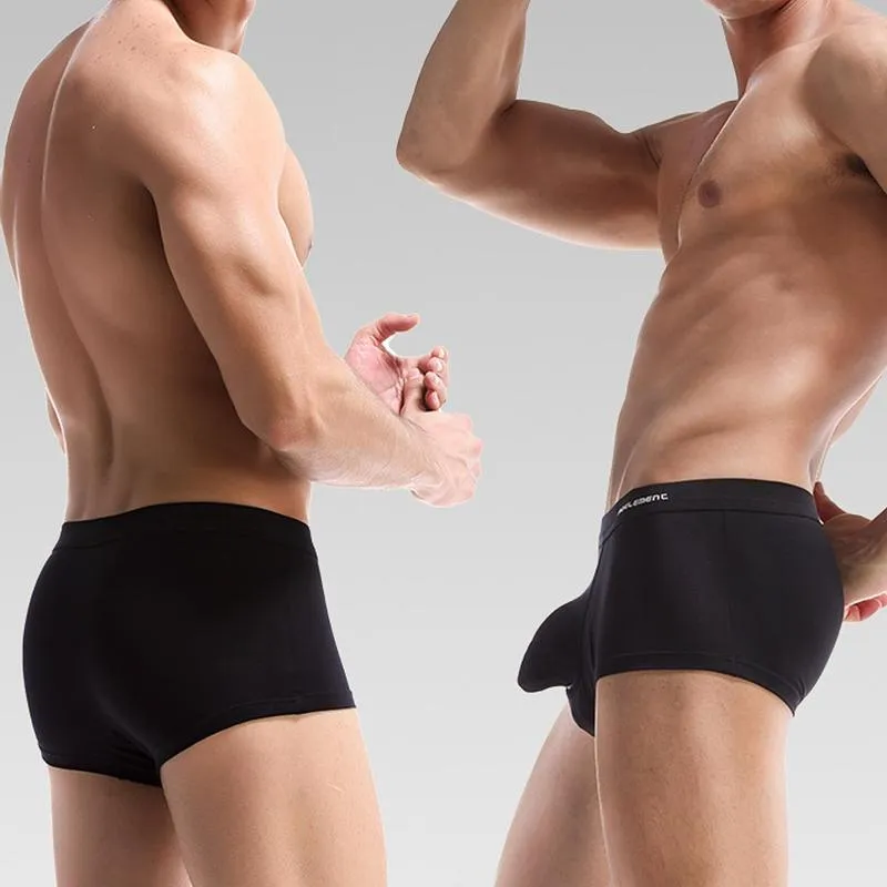 Sous-vêtements pour hommes Sous-vêtements légers respirants Modal Open Boxer Briefs Hommes Anti-frottement Jambe courte Mens Tagless Séparé Double pochette