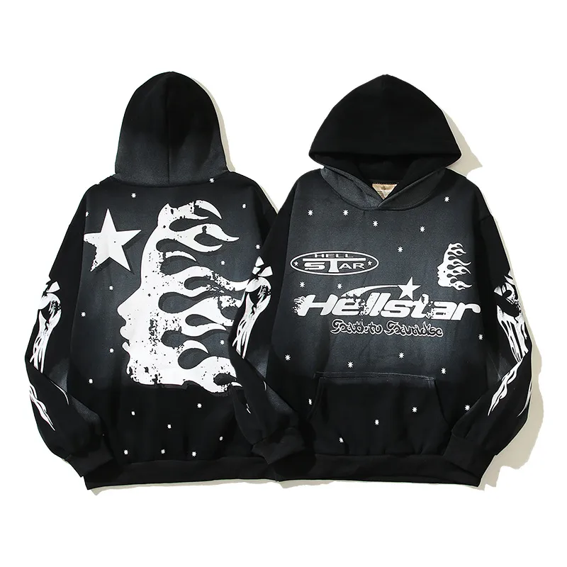 2023 Hellstar Hoody - Mens Oversized Graphic Moire Print Hoodie