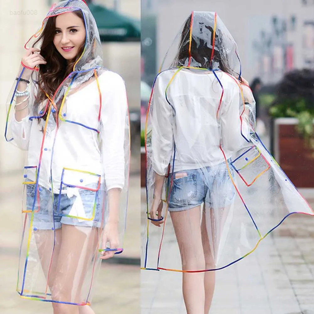 New Fashion Womens Transparent Thicken Plastic Clear Raincoat