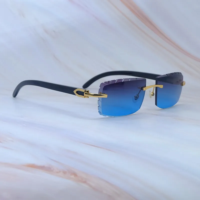 Occhiali da sole con taglio a diamante Occhiali da sole in vero corno di bufalo nero Carter Designer Senza montatura Prodotto di tendenza Nuovo in Desginer Driving Shades Eyewear Montatura dorata