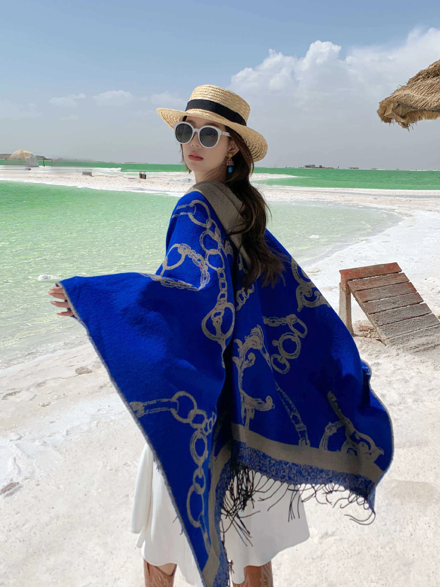 スカーフYunnan Lijiang Tourism Ethnic Style Shawl Women's Sunscreen Tassel Scarf hat Cape VacationPhotoで包まれた16％オフ