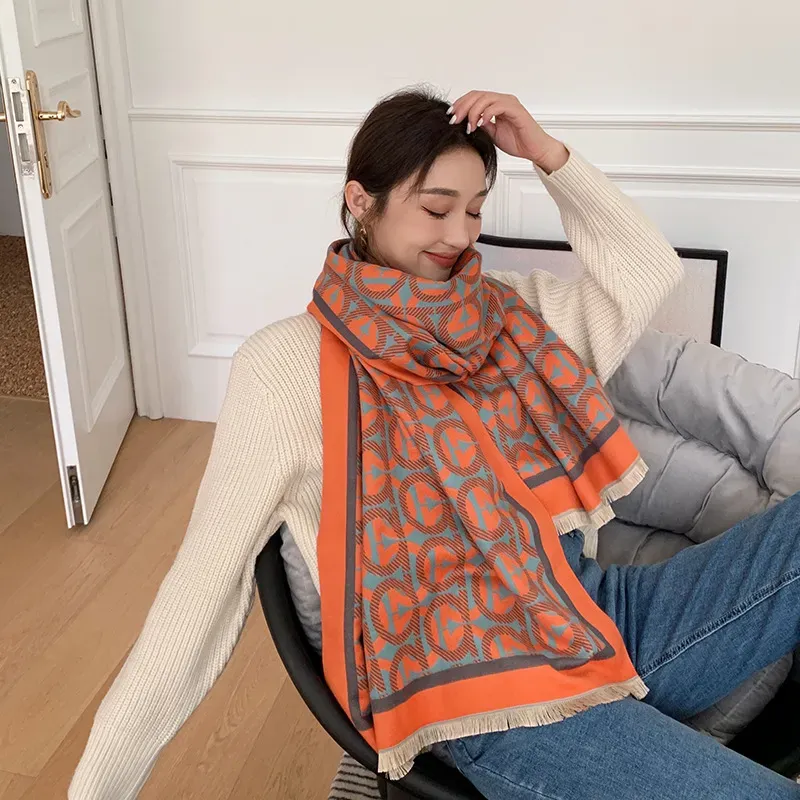 Scarf Women s Autumn and Winter Imitation Cashmere Printing Horseshoe Multi functional Long Shawl Collar Fashion scarfs for women scarface