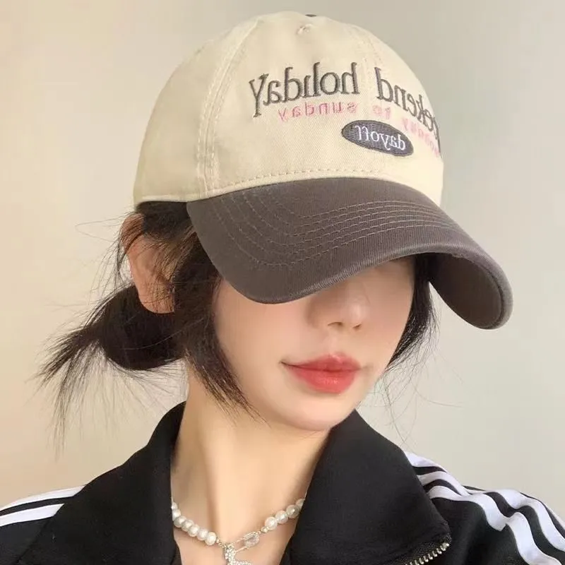 Retro matchande färg baseball cap kvinnlig koreansk version av ansiktet lilla mjuk mössa med en anka hatt dag stor huvud rund bred brimhatt