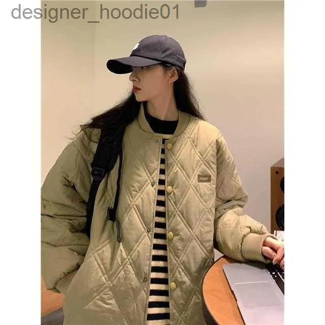 Womens Jackets Korean Version Men Women Collision Style Rhombus Winter Retro Quilted Baseball Uniform Coat Men Women Loose Casual Thickened Cotton Uniform Japanes