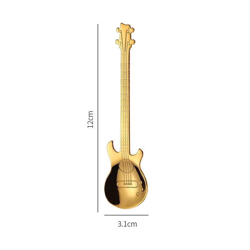 Creative 304 stainless steel small coffee spoons Guitar Violin shape dessert spoon Stirring spoon lovely titanium plated ice scoop