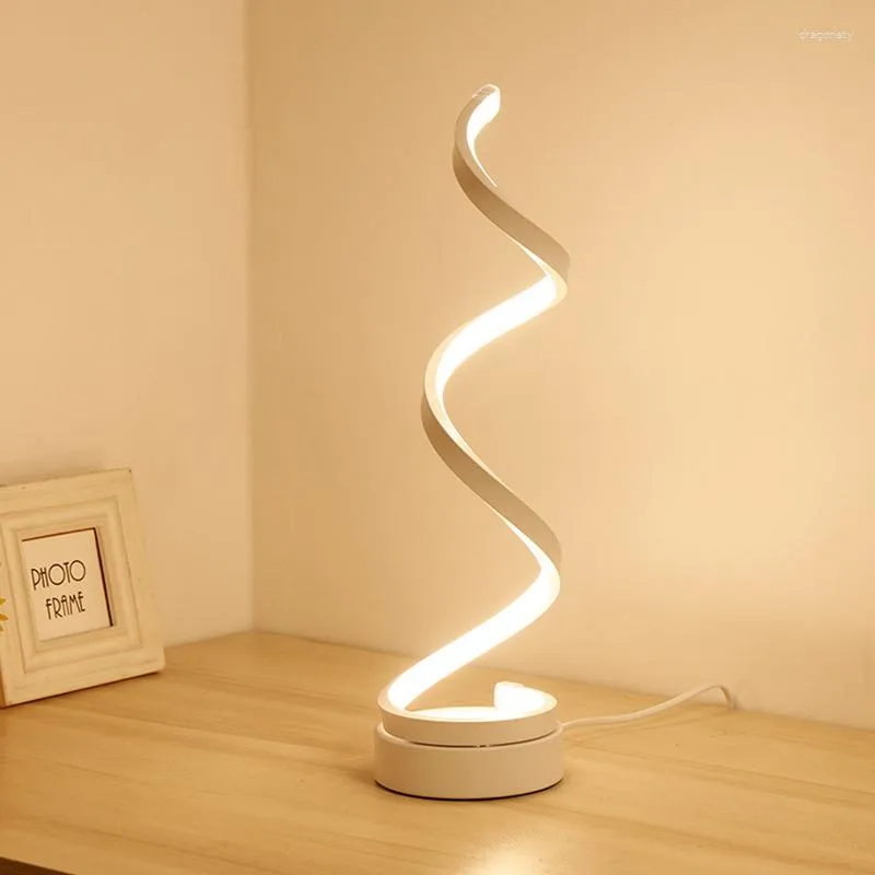 Lâmpadas de mesa modernas LED lâmpada espiral curvada mesa de cabeceira fria branca luz quente para sala de estar quarto iluminação de leitura