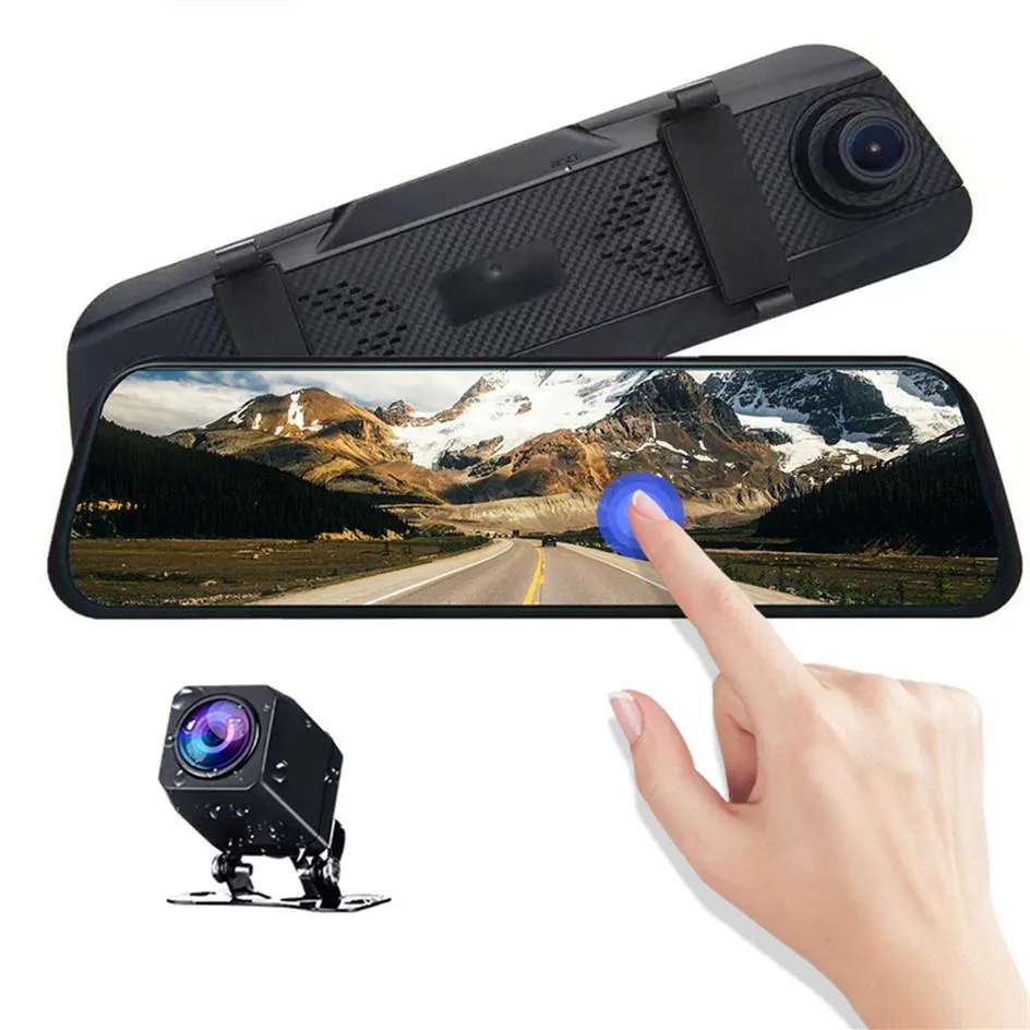 10 IPS touch screen car DVR stream media camera rear view mirror front 170° back 140° wide view angle 1080P clear night visi330x