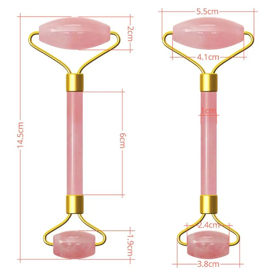 Pink Crystal Stone Jade Roller Set Face Lift Massage Roller Facial Slimming Massager Natural Quartz Stone Neck Massage Tool307W