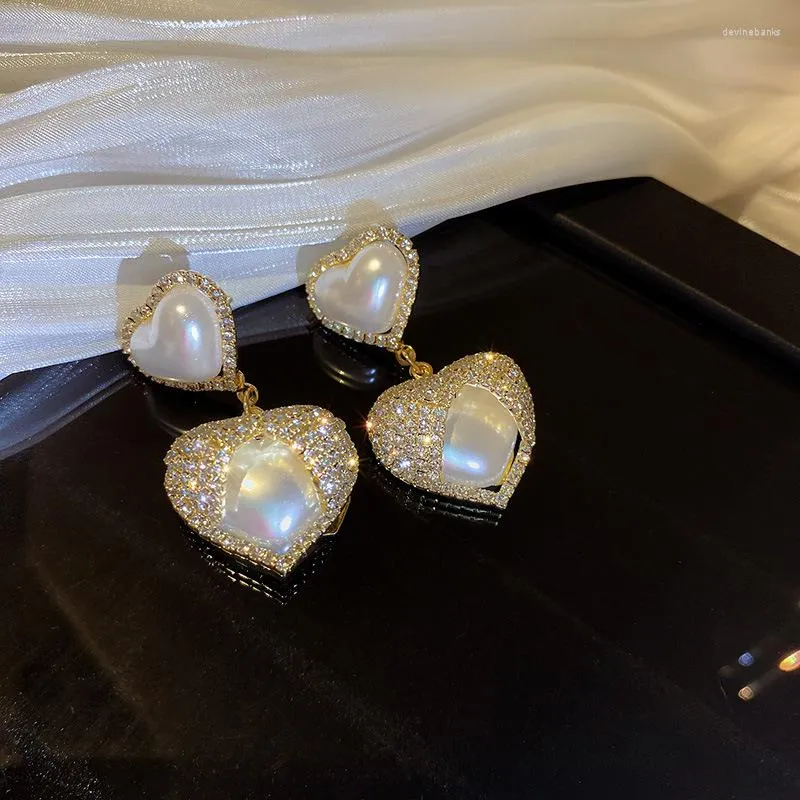 Dangle Earrings 2023 Fashion Shiny Crystal Temperament Drop Trend Sweet Fresh Lovely Heart Pearl Elegant Senior For Women
