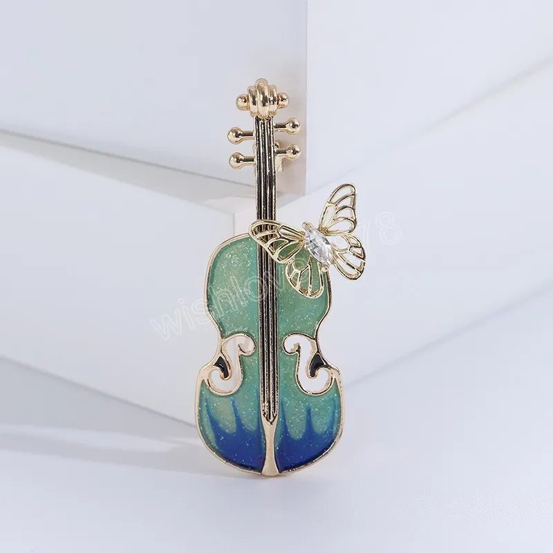 New Elegant Violin Brooch for Women Crystal Musical Hijab Lapel Pins Suit Scarf Flower Brooch Jewelry Accessories