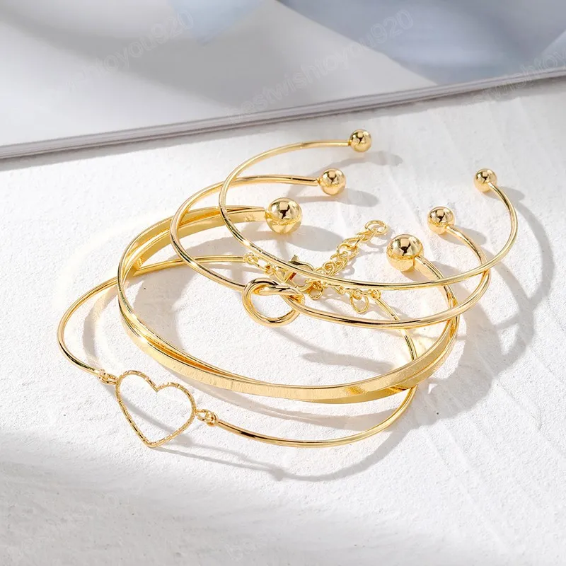 set Heart Knot Bangles Bracelet for Women Luxury Gold Plated Cuff Bracelet Bangles Jewelry Pulseras Mujer