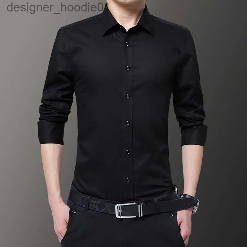 Sweats à capuche pour hommes Sweatshirts Chemise à manches longues pour hommes Version coréenne Slim-Fit Non-Iron Casual Hommes Noir Business Formel Wear Printemps Automne L230916