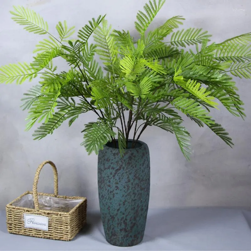 Fleurs décoratives 39 pouces branche d'arbre de mimosa artificielle fausses plantes feuilles de plastique d'herbe de palmier tropical pour la maison boutique décor de fête de mariage