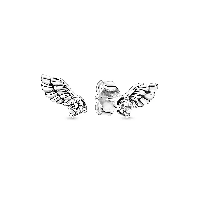 Autentici orecchini scintillanti con ala d'angelo S925 Sterling Silver Fine Jewelry Adatto per orecchini stile europeo Ale 298501C01