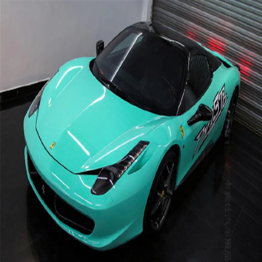 3 Layers Gloss Tiffany Blue Vinyl Film Glossy Car Wrap Foil With Air Release DIY Car Sticker Wrapping Size 1 52x20 meters Roll326O