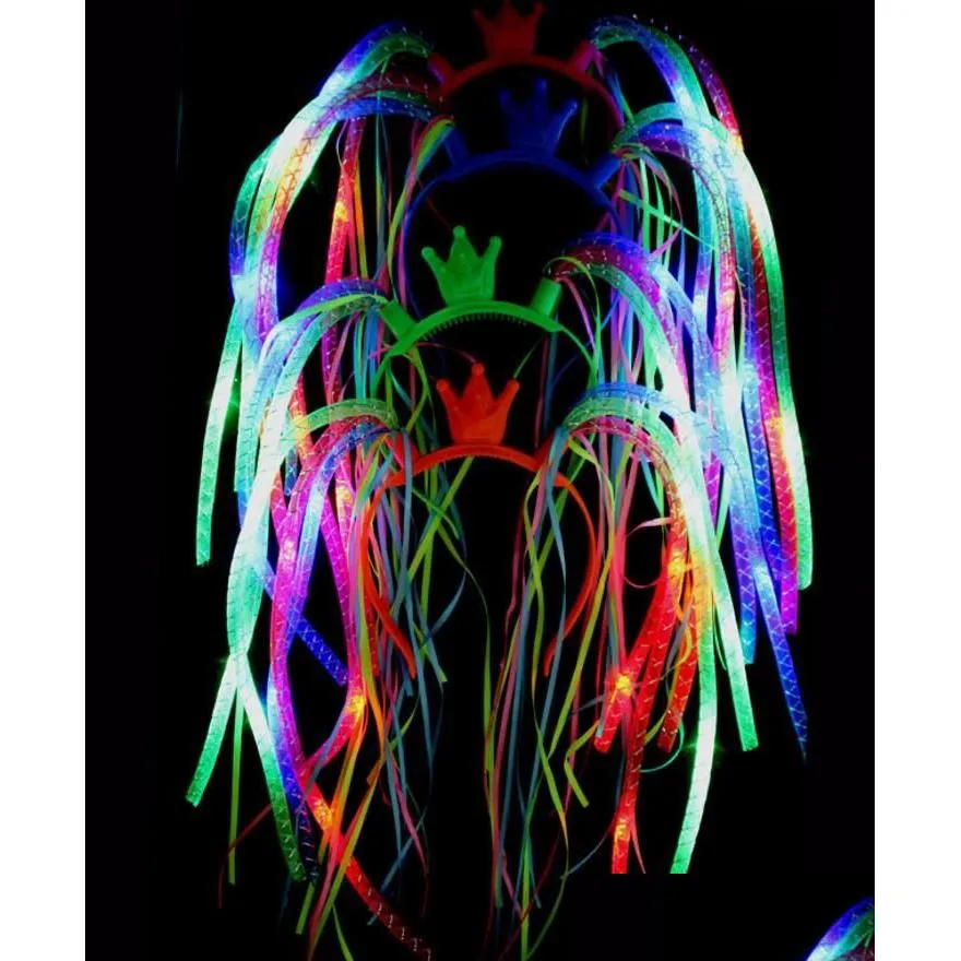 Chapeaux de fête Flash LED Nouilles Bandeau Rave Costume Déguisement Clignotant Lumineux Tresses Couronne Bandeaux Bandeaux De Noël Festif Fa Dhzze