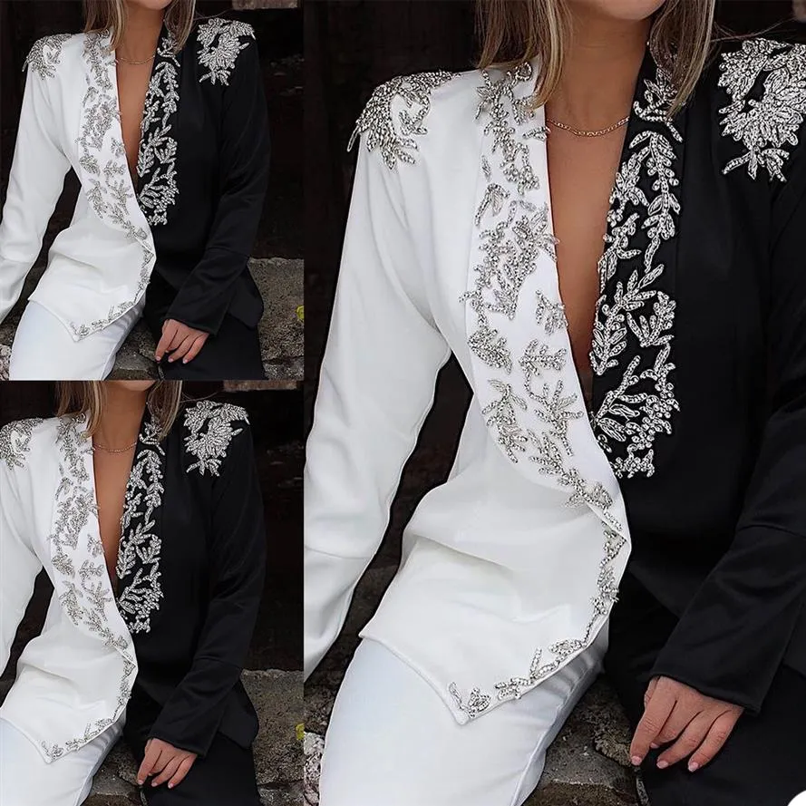 Customized Women Pants Suits Luxury Crystal Beading Formal Office Lady Blazer Suit Wear Prom Party Business Outfits Jacket Pants216J