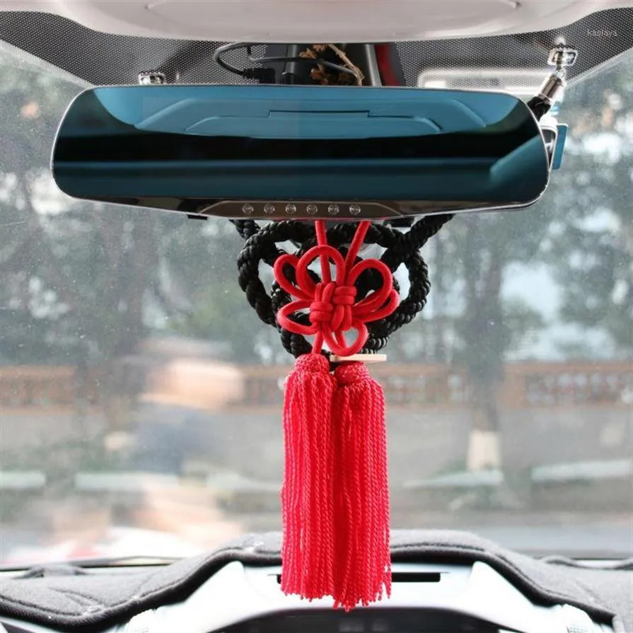 JP JUNCTION PRODUCE KIN TSUNA ROPE FUSA KIKU KNOTS FOR CAR REARVIEW MIRROR ORNAMENTS BLACK WHITE CHINESE MASCOT LUCKY CHARMS1250t