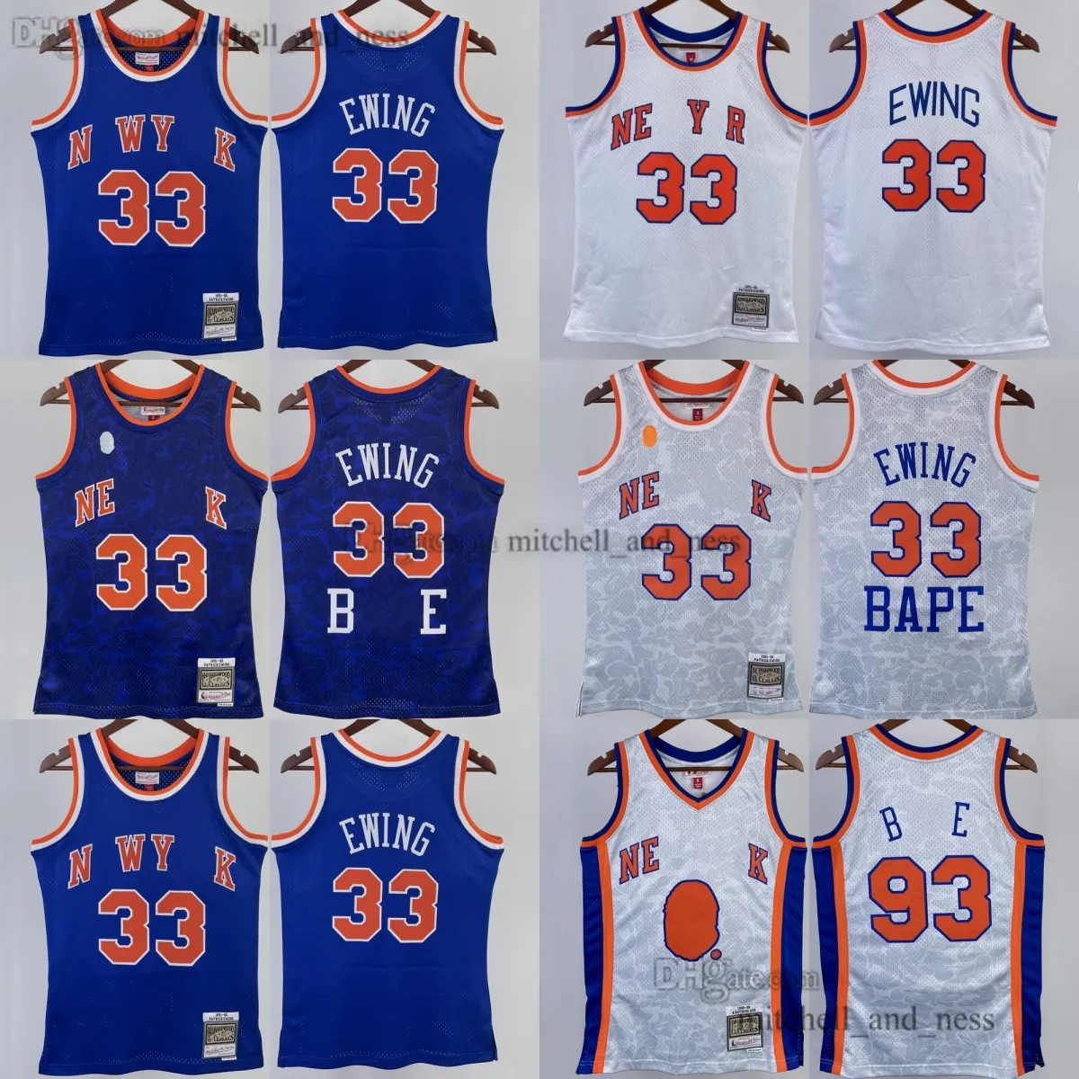 Impresso 1991-92 Basketball 33 Patrick Ewing Jersey Retro White Blue Jerseys Classic Breathable Sports Shirts
