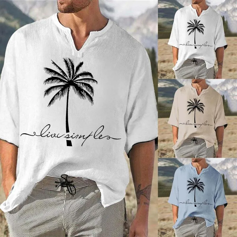Herr t -skjortor paket med mens skjorta hoodies för män sommar cool casual coconut träd tryckt kortärmad