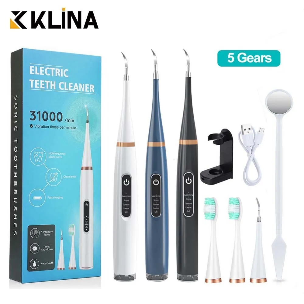 Zahnbürste KLINA Elektrische Dental USB Tragbare Mundpflege Zahnstein Entferner Plaque Ultraschall Reiniger Zähne Bleaching Pinsel 230915