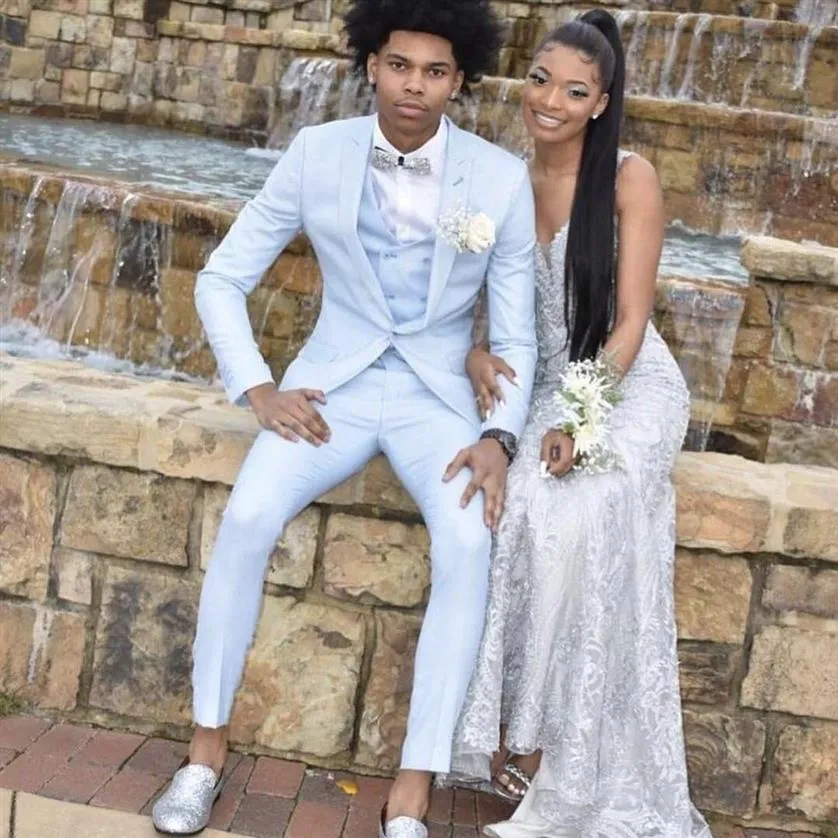 Handsome Light Sky Blue Mens Prom Suits Peaked Lapel Wedding Suits For Men Tuxedos Three Pieces Slim Fit Blazers Jacket Pants 3448 From 80 23 DHgate