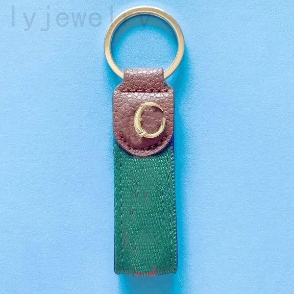 Keychain designer bag small luxury keyrings webbing green letter lanyard fashion daily brown leather platedgold buckle key chain car purse charms pj055