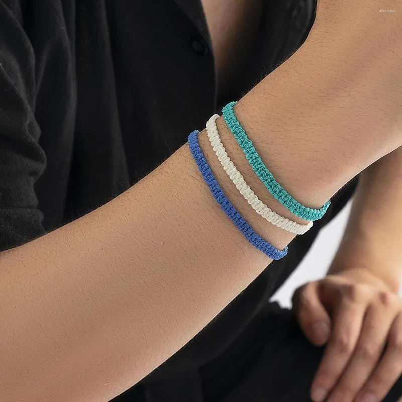 Charm Armbanden KunJoe 3 stks/set Kleurrijke Handgemaakte Wax Lijn Geweven Touw Armband Voor Mannen Vrouwen Bohemian Verstelbare Vriendschap
