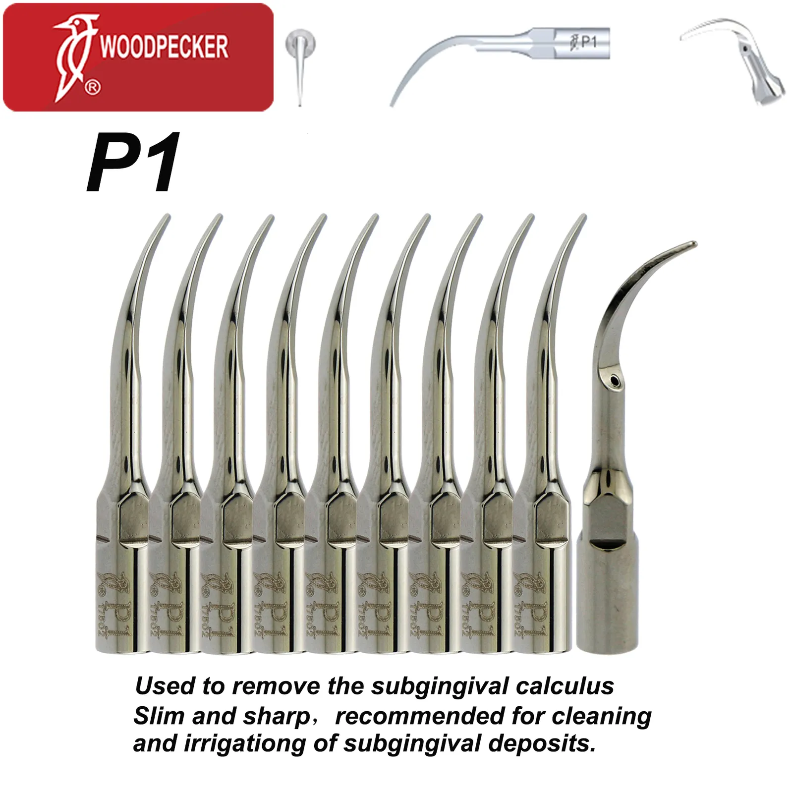 Outra higiene oral 10pcs Woodpecker Original Dental Periodontics Ultrasonic Tips Subgengival Calculus Scaling P1 Fit EMS UDS 230915