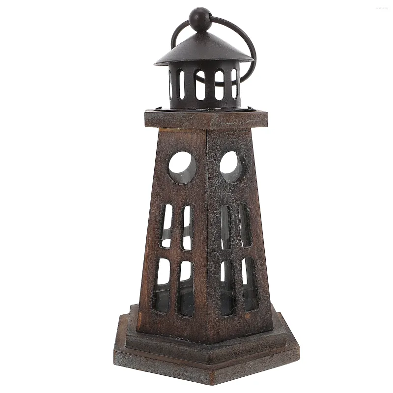 Titulares de vela 1 pc titular de madeira vintage castiçal nostalgia copo farol forma design desktop adorno para casa (marrom)