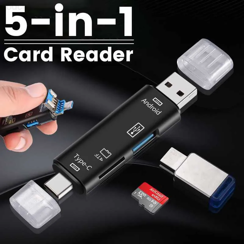 Speicherkartenleser 5-in-1-Multifunktions-OTG-Micro-Reader-Flash-Laufwerk Smart-Speicherkartenleser Typ-C-Kartenleser USB 2.0 für USB-Micro-SD-Adapter L230916